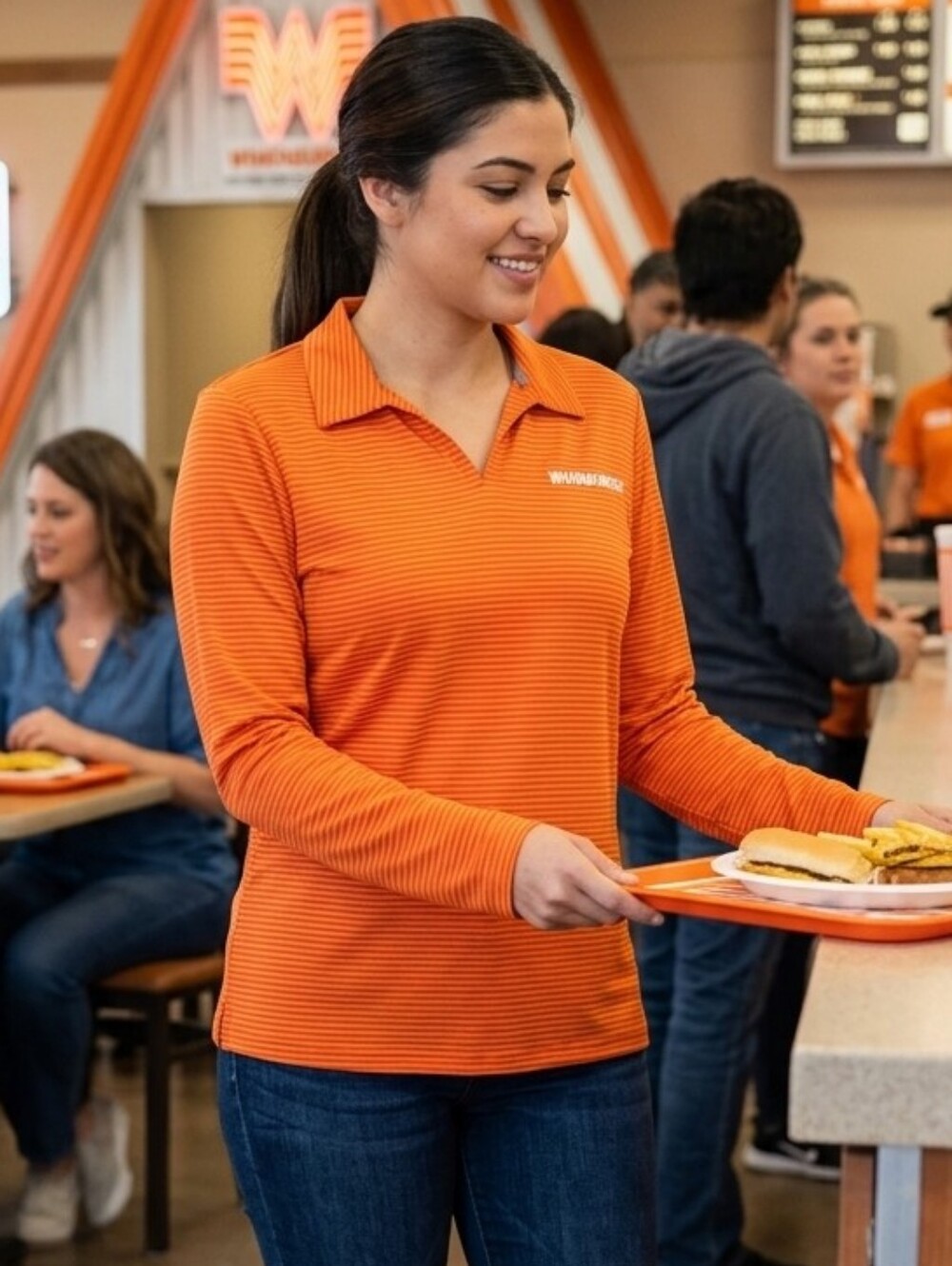 {Whataburger} Womens Orange Long-Sleeve Polo Top - SIZE MEDIUM